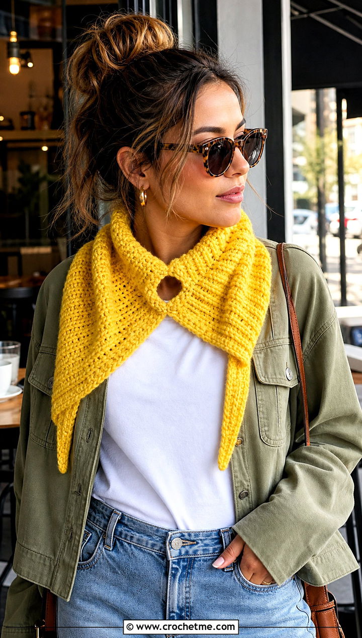 Chunky Ribbed Cari Keyhole Crochet Scarf With Straight Jeans - 15 Cari Keyhole Crochet Scarf outfit ideas
