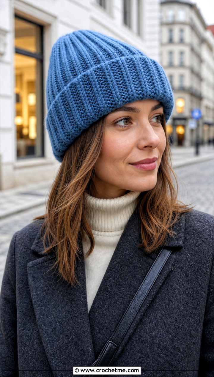 Chunky Ribbed Crochet Beanie With Wool Coat - 30 chunky yarn crochet hat outfit ideas