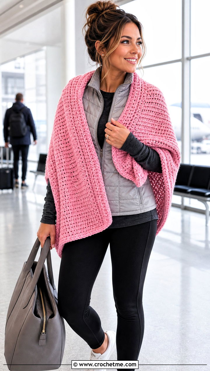 Chunky Ribbed Rectangle Crochet Shawl With Leggings - 20 Rectangle Crochet Shawls outfit ideas