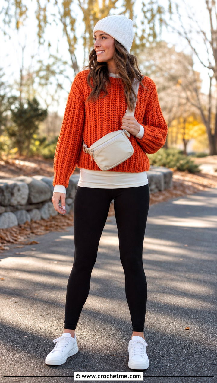 Chunky Ribbed Rectangle Crochet Sweater With Leggings - 15 Rectangle Crochet Sweater outfit ideas