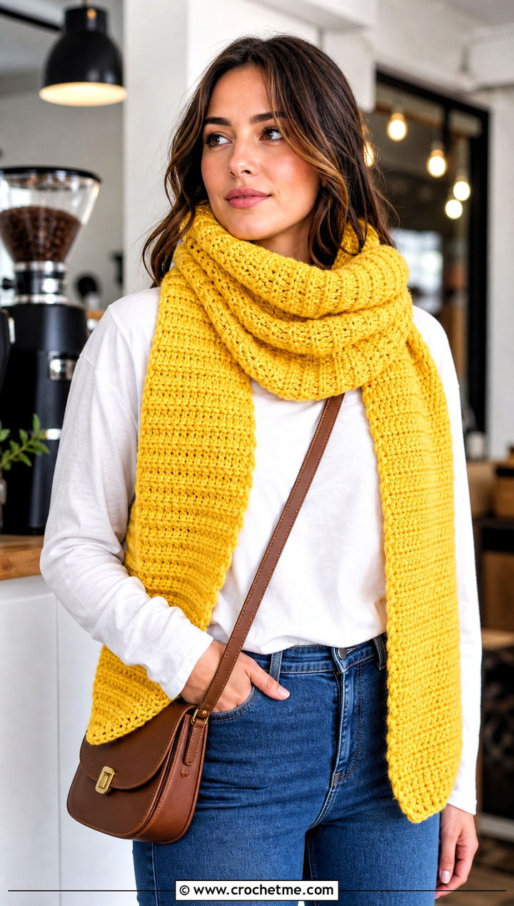 Chunky Ribbed Sleeved Crochet Scarf With Straight Leg Jeans - 25 Sleeved Crochet Scarf outfit ideas