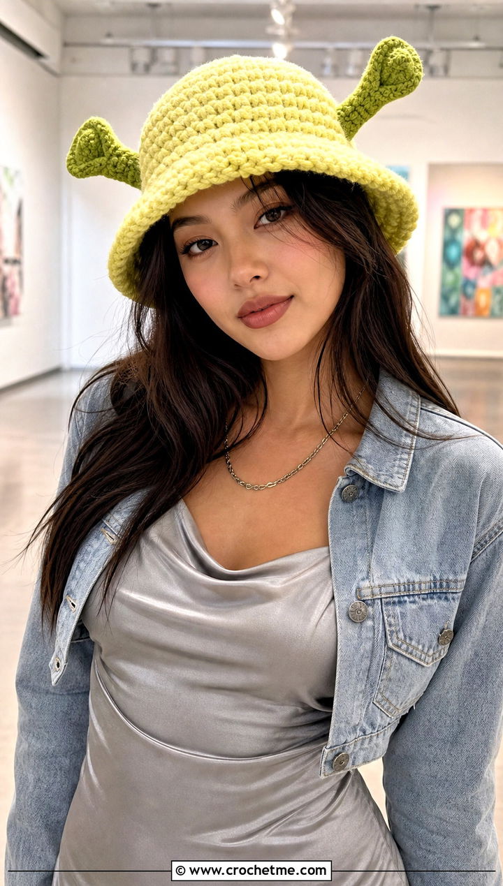 Chunky Shrek Crochet Bucket Hat With Slip Dress And Sneakers - 25 shrek crochet bucket hat outfit ideas