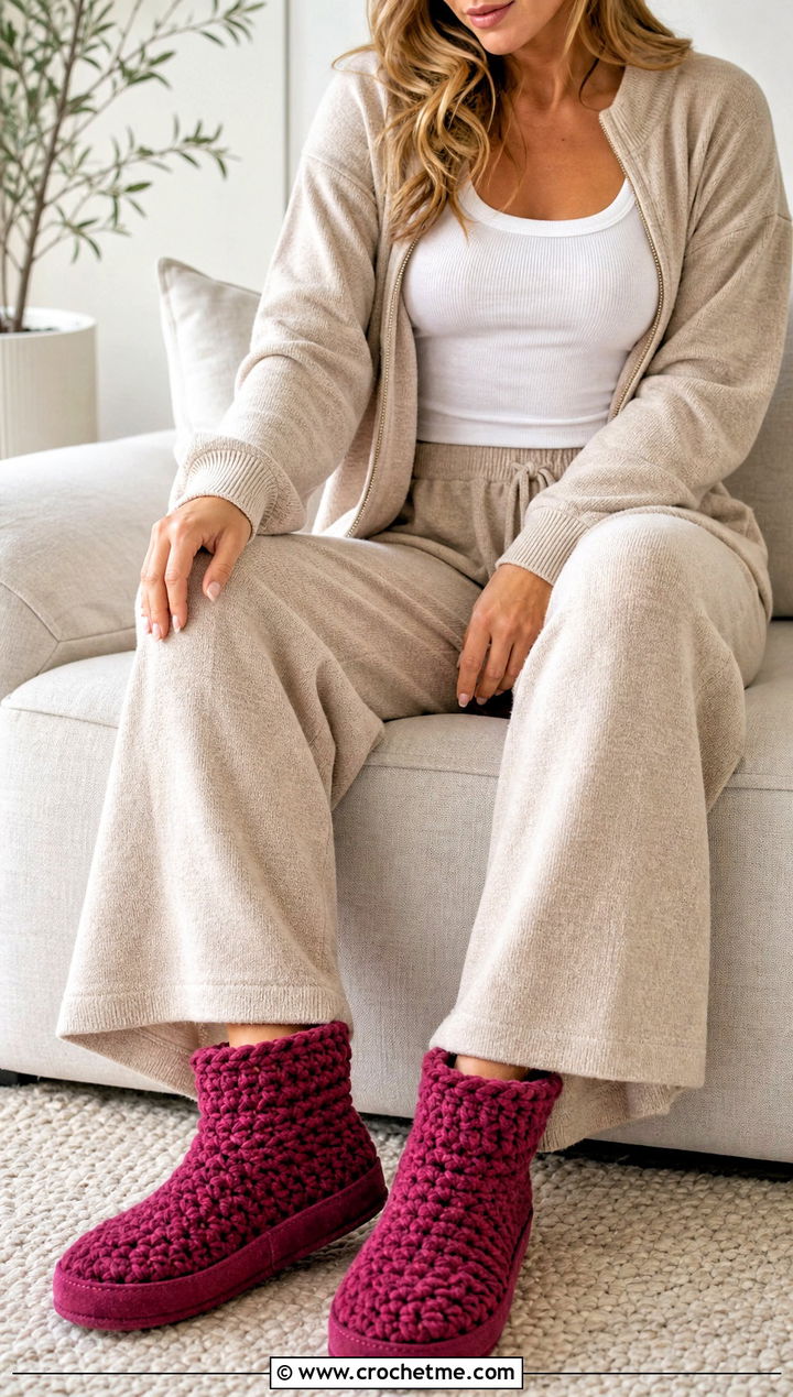 Chunky Slipper Crochet Socks With Matching Lounge Set - 25 Crochet Socks For Women outfit ideas