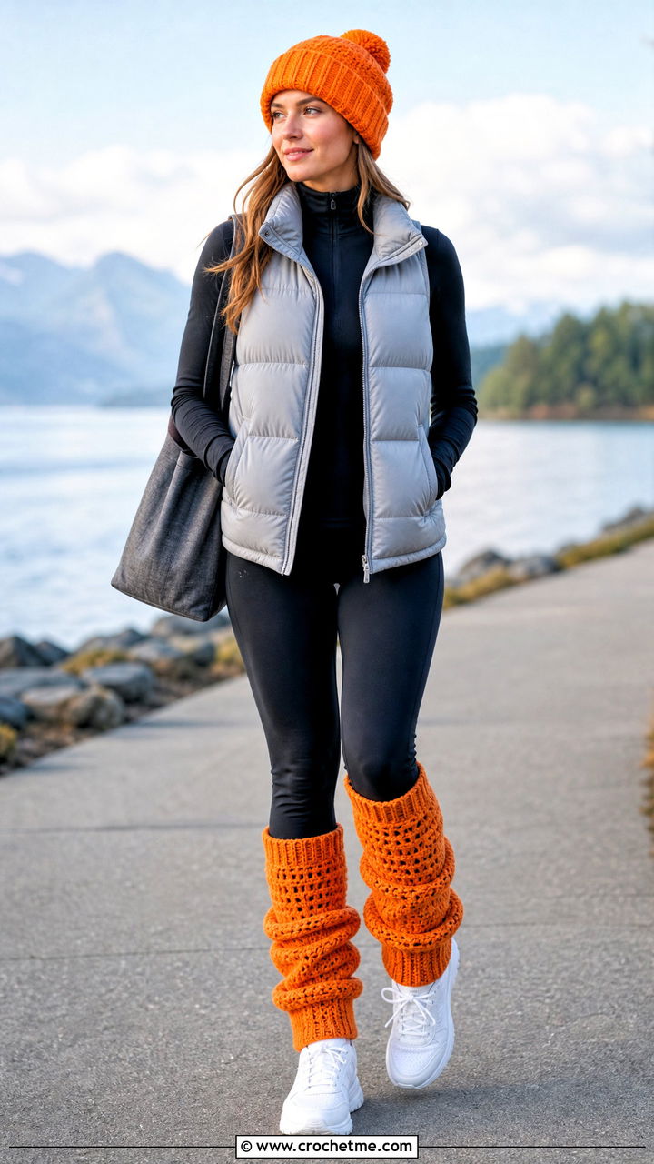 Chunky Slouchy Crochet Leg Warmers With Leggings - 35 crochet leg warmers outfit ideas