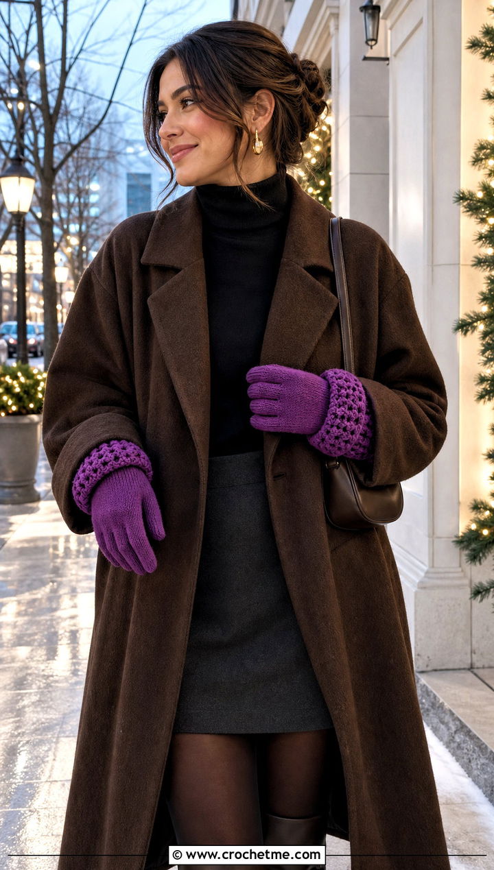 Chunky Slouchy Cuff Gloves With Oversized Coat - 25 Chunky Crochet Gloves outfit ideas