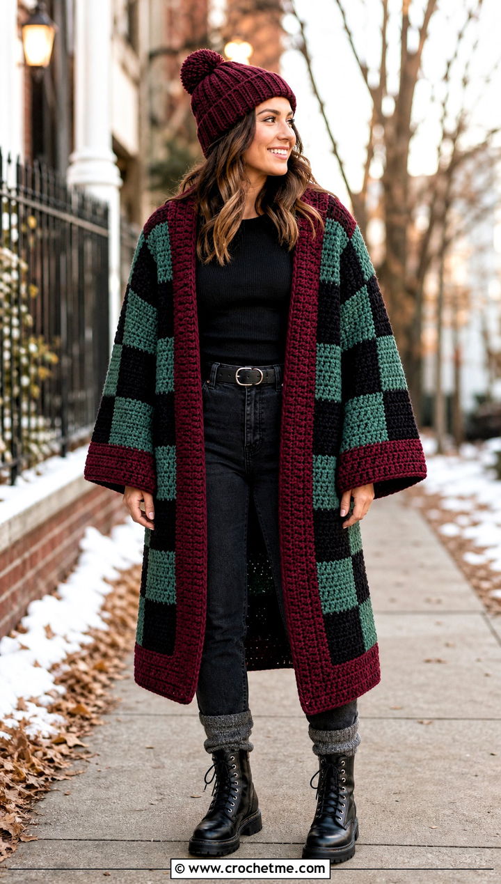 Chunky Tanjiro Crochet Kimono With Thermal Layers - 25 tanjiro crochet kimono outfit ideas