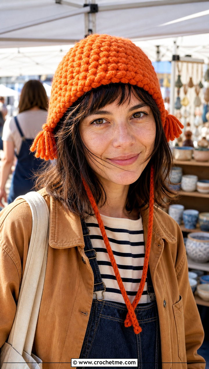 Chunky Tassel Crochet Hat With Overalls - 25 Chunky Yarn Crochet Hats outfit ideas