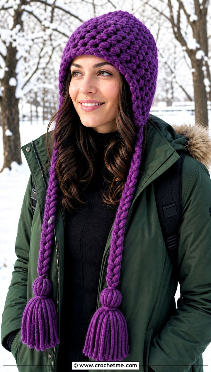 Chunky Tassel Crochet Hat With Parka And Leggings - 25 Easy Chunky Crochet Hat outfit ideas