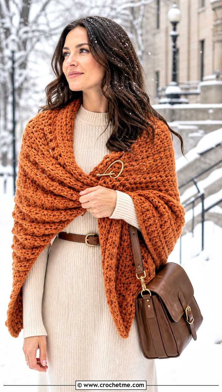 Chunky Textured Wingspan Shawl With Sweater Dress - 15 Crochet Wingspan Shawl outfit ideas