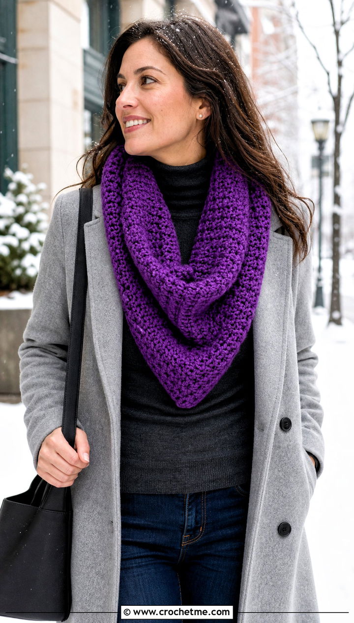 Chunky Triangle Cowl With Wool Coat - 30 crochet triangle cowl outfit ideas