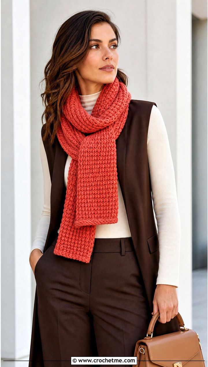 Chunky Tunisian Crochet Scarf With Long Vest - 25 Chunky Yarn Crochet Scarf outfit ideas