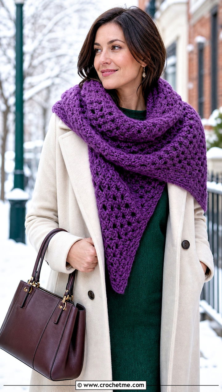 Chunky V Stitch Crochet Shawl With Sweater Dress - 25 V Stitch Crochet Shawl outfit ideas