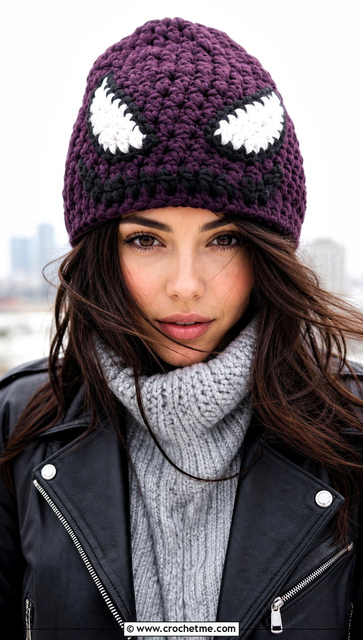 Chunky Venom Crochet Beanie With Sweater Dress - 25 venom crochet beanie outfit ideas