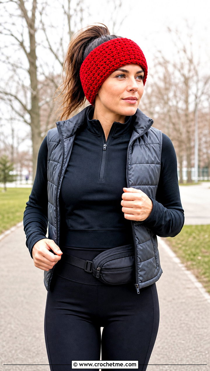 Chunky Wide Band Crochet Ear Warmer With Athleisure - 30 chunky yarn crochet ear warmer outfit ideas