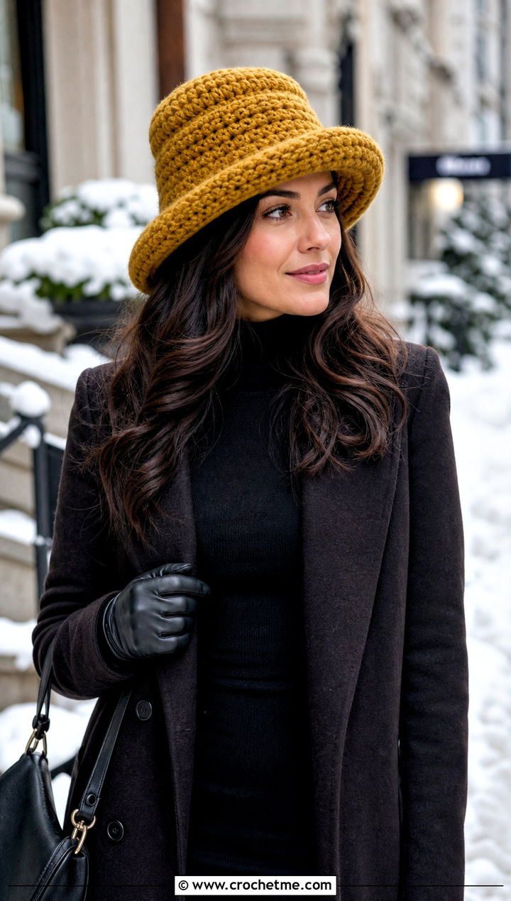 Chunky Wool Crochet Pilgrim Hat With Long Coat - 25 Crochet Pilgrim Hat outfit ideas