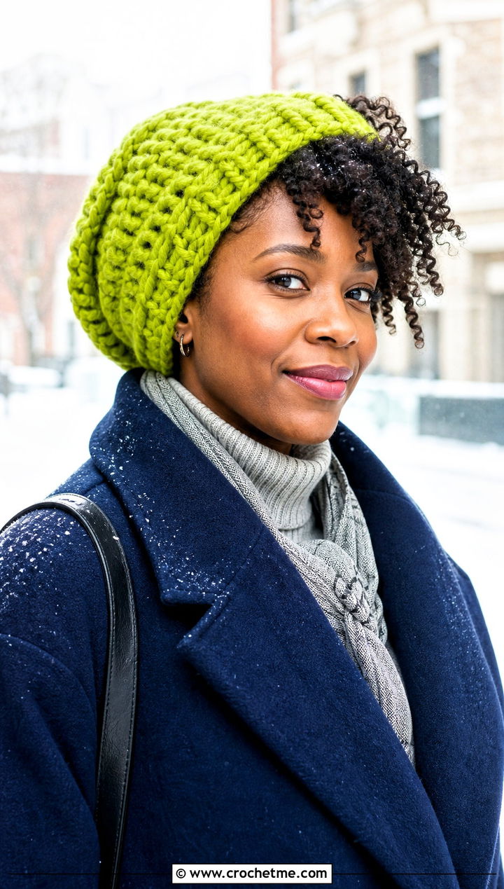 Chunky Wool Crochet Tube Hat With Wool Coat - 25 Crochet Tube Hat outfit ideas