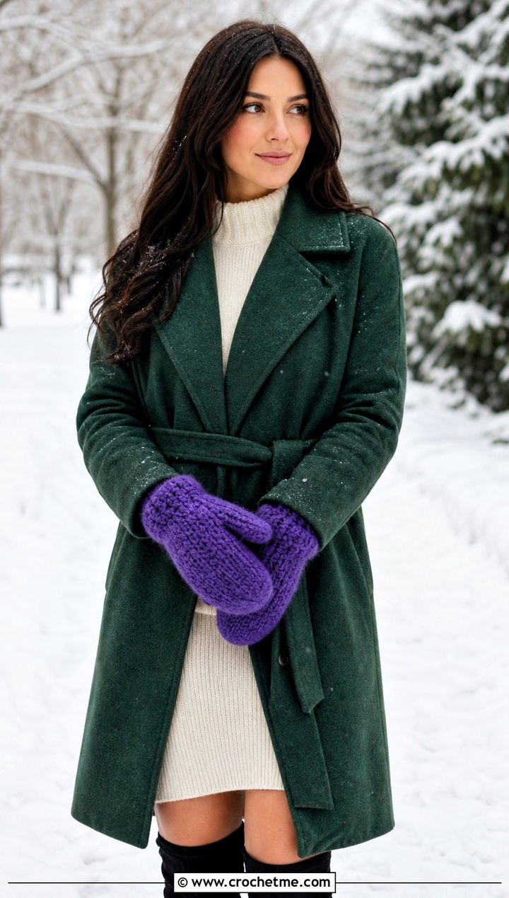 Chunky Wool Tabi Crochet Mittens With Sweater Dress And Knee Boots - 25 Tabi Crochet Mittens outfit ideas