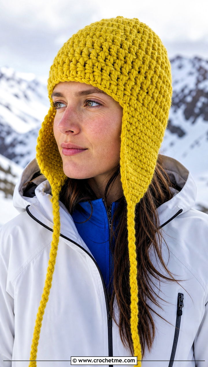 Chunky Yarn Crochet Earflap Beanie With Ski Jacket And Snow Pants - 30 chunky yarn crochet beanie outfit ideas