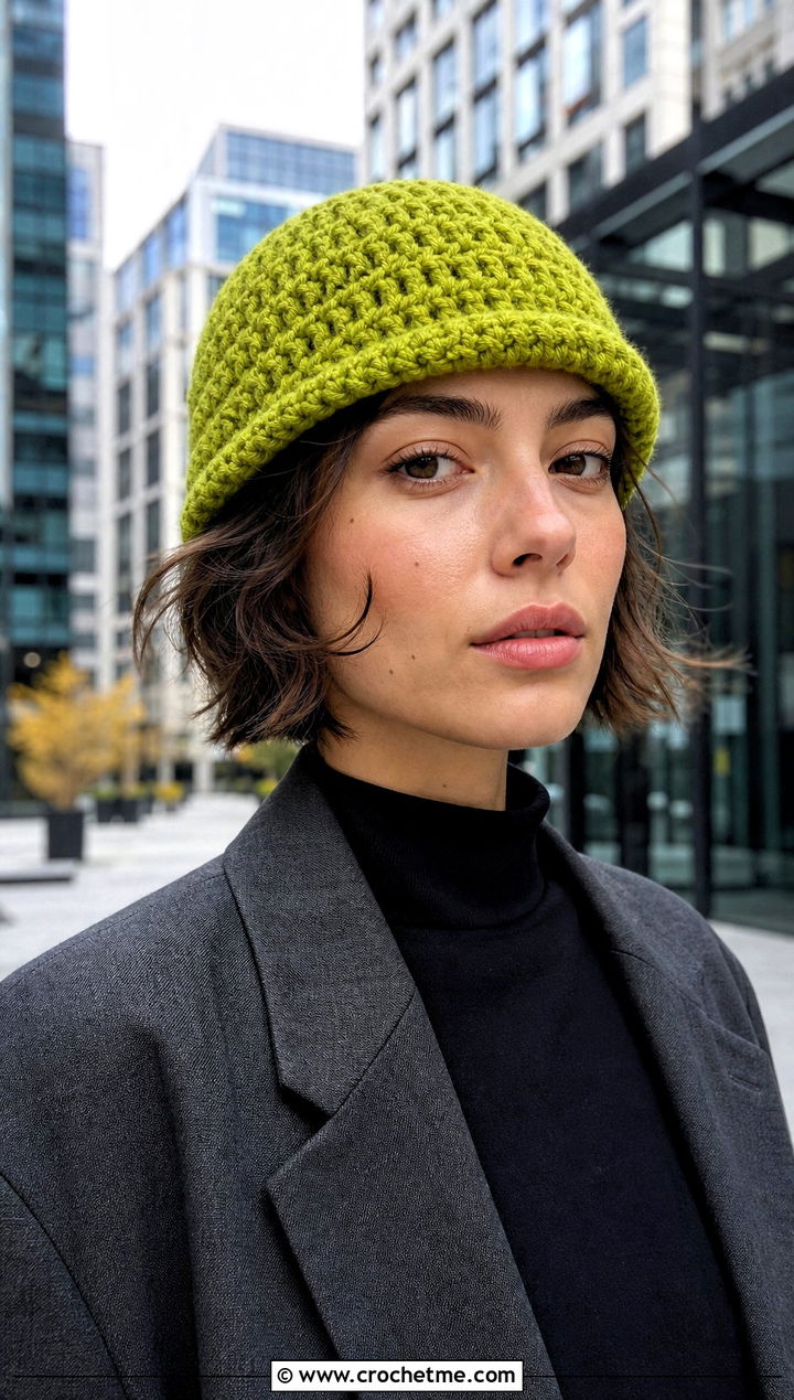 Chunky Yarn Crochet Fisherman Beanie With Blazer And Trousers - 30 chunky yarn crochet beanie outfit ideas