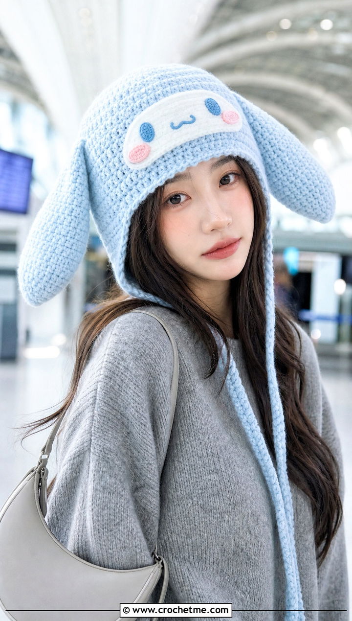 Cinnamoroll Ear Tie Beanie With Knit Set - 25 sanrio crochet beanie outfit ideas