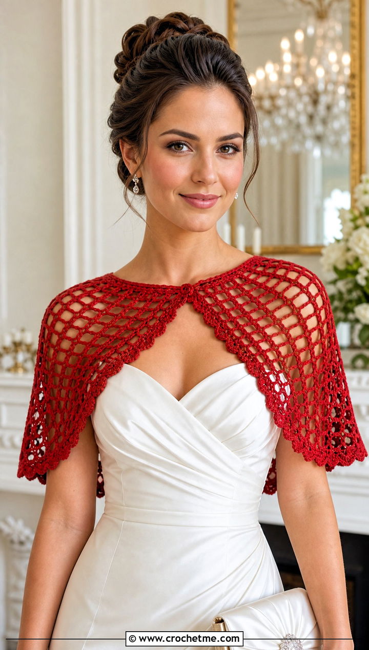 Circular Crochet Bridal Shawl With Basque Waist Gown - 25 Crochet Bridal Shawl outfit ideas