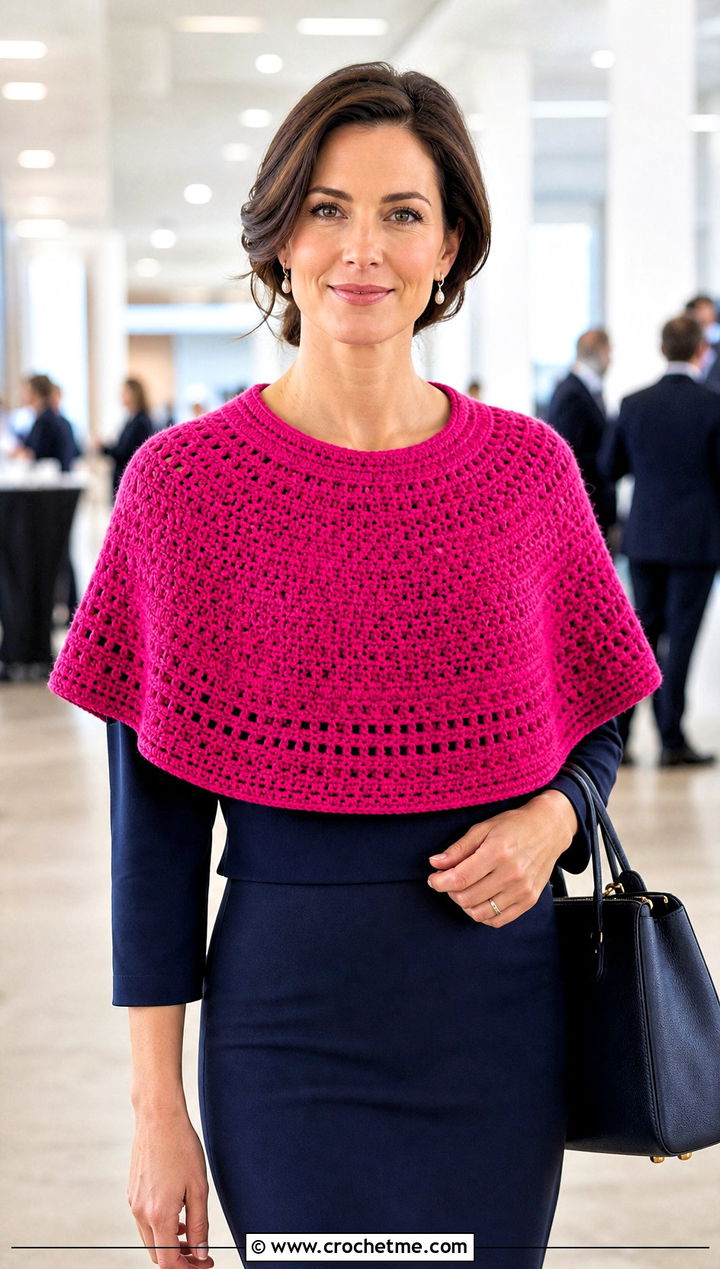 Circular Crochet Capelet Shawl With Pencil Skirt - 25 Crochet For Shawl outfit ideas