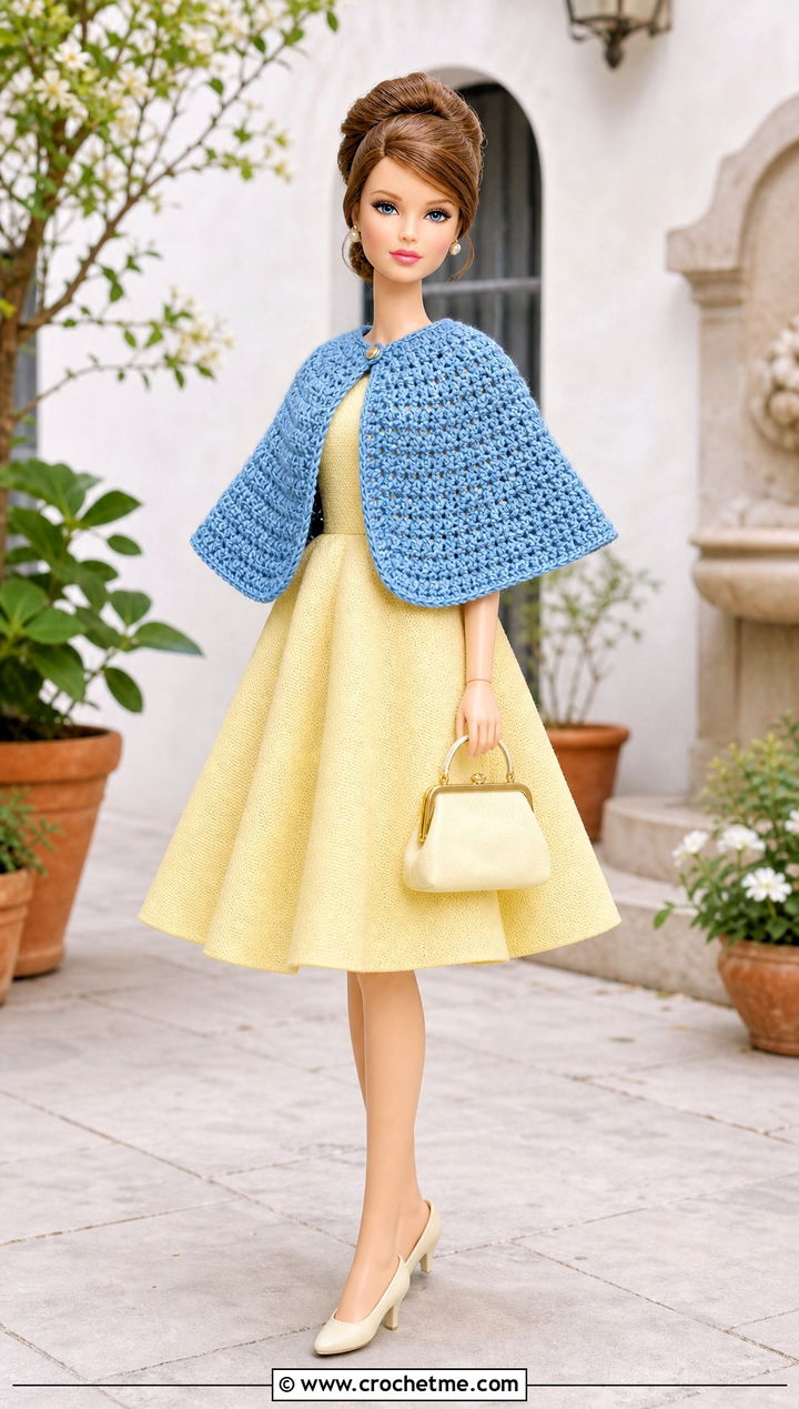 Circular Crochet Doll Cape With A Line Dress - 25 Crochet Doll Cape outfit ideas