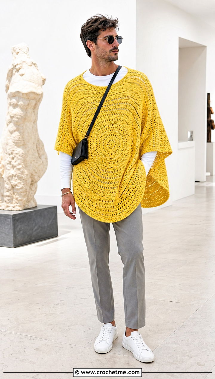 Circular Crochet Mens Poncho With Minimal Basics - 25 crochet men's poncho outfit ideas