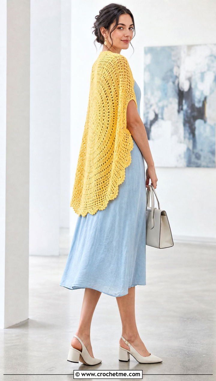Circular Crochet Shawl With Arm Holes And Midi Dress - 30 crochet shawl with arm holes outfit ideas
