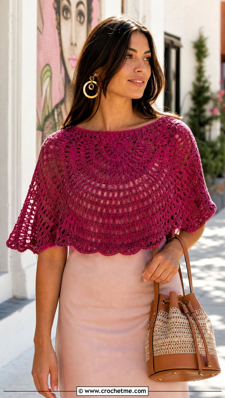 Circular Crochet Shawl With Tank Dress - 20 Crochet For Shawls And Wraps outfit ideas