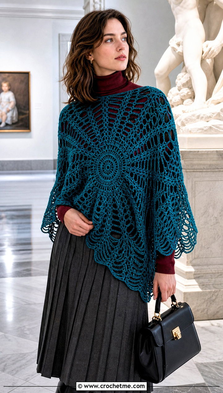 Circular Crochet Spiderweb Shawl With Pleated Skirt - 30 Crochet Spiderweb Shawl outfit ideas