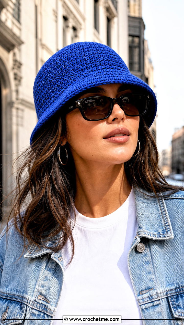Classic Crochet Adult Bucket Hat With White Tee And Jeans - 25 crochet adult bucket hat outfit ideas
