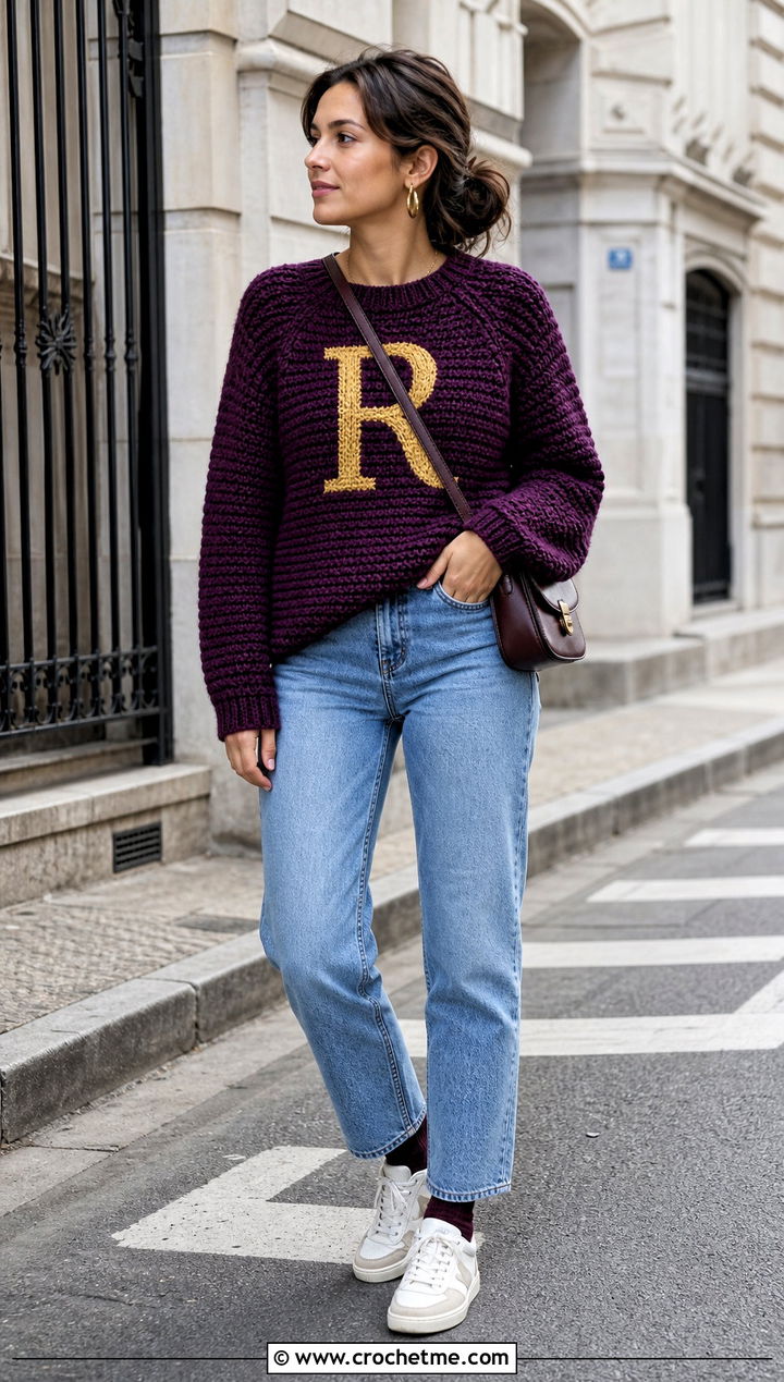 Classic Crochet Ron Weasley Sweater With Straight Leg Jeans - 25 Crochet Ron Weasley Sweater outfit ideas