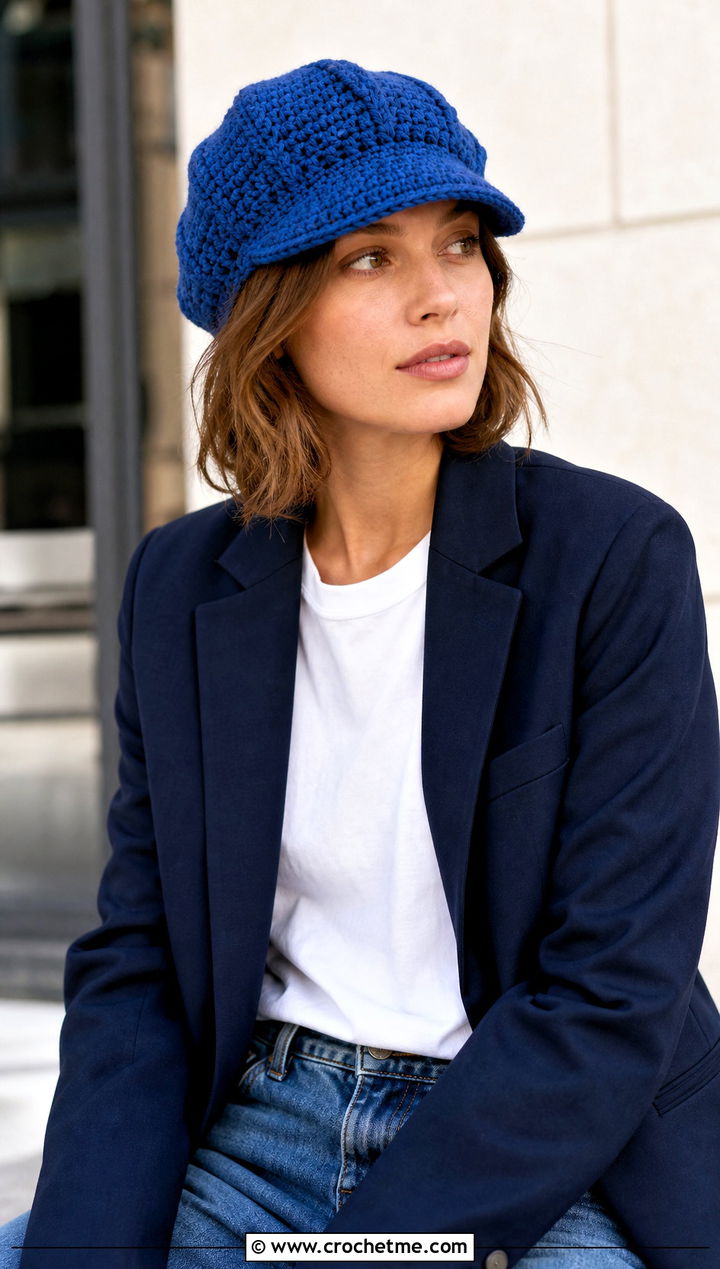 Classic Eight Panel Gatsby Crochet Hat With Jeans And Blazer - 15 Gatsby Crochet Hat outfit ideas