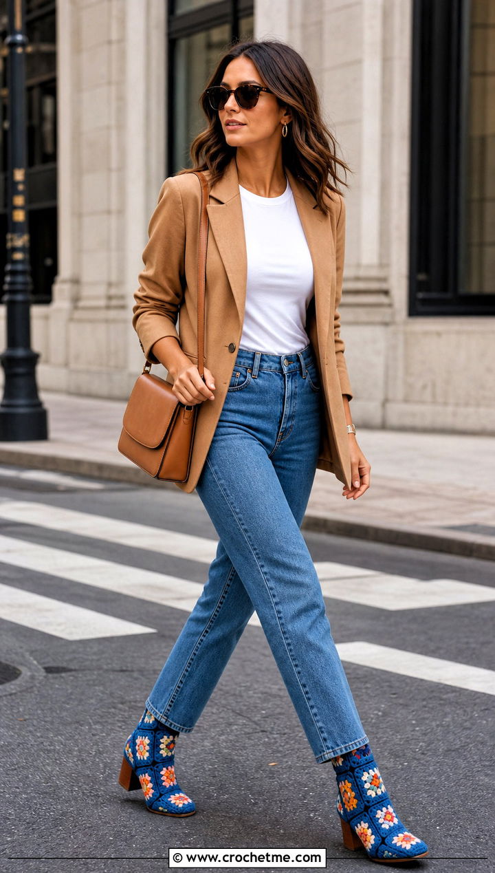 Classic Granny Square Ankle Boots With Straight Leg Jeans - 25 granny square boots outfit ideas