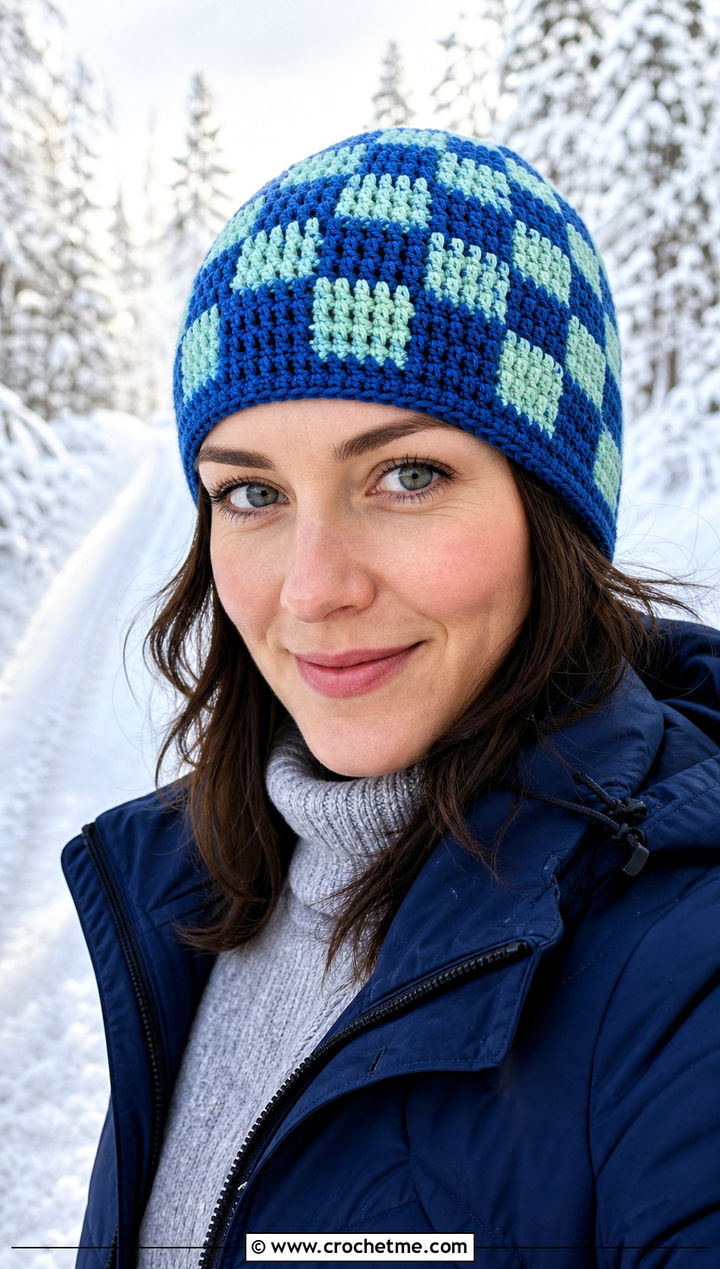 Classic Plaid Crochet Toque With Parka And Leggings - 15 Plaid Crochet Beanie outfit ideas