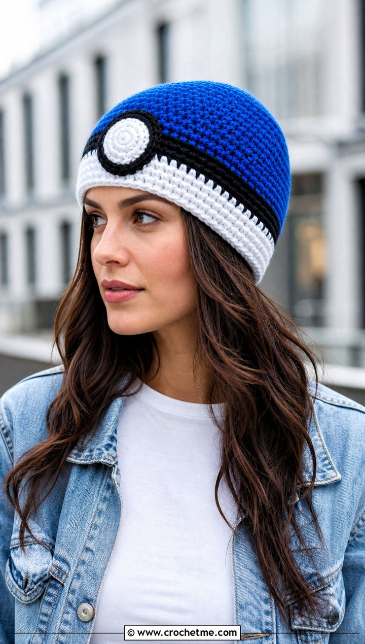 Classic Pokeball Crochet Beanie With Denim Jacket Outfit - 20 Pokeball Crochet Hat outfit ideas