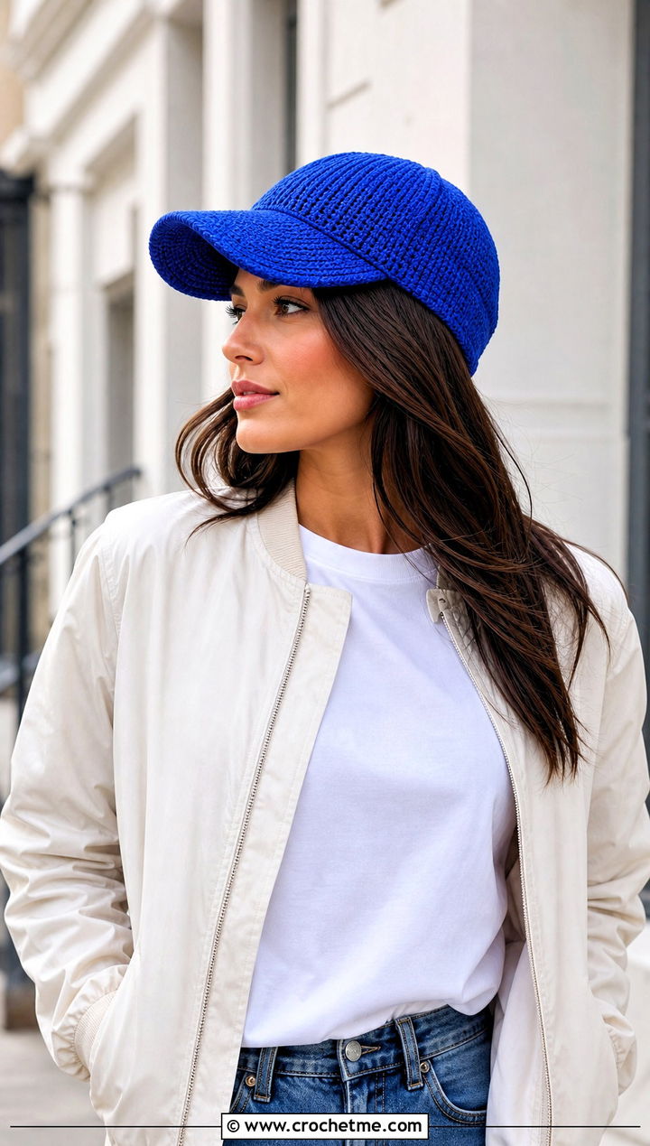 Classic Six Panel Crochet Baseball Cap With Jeans - 15 crochet baseball cap for adults outfit ideas
