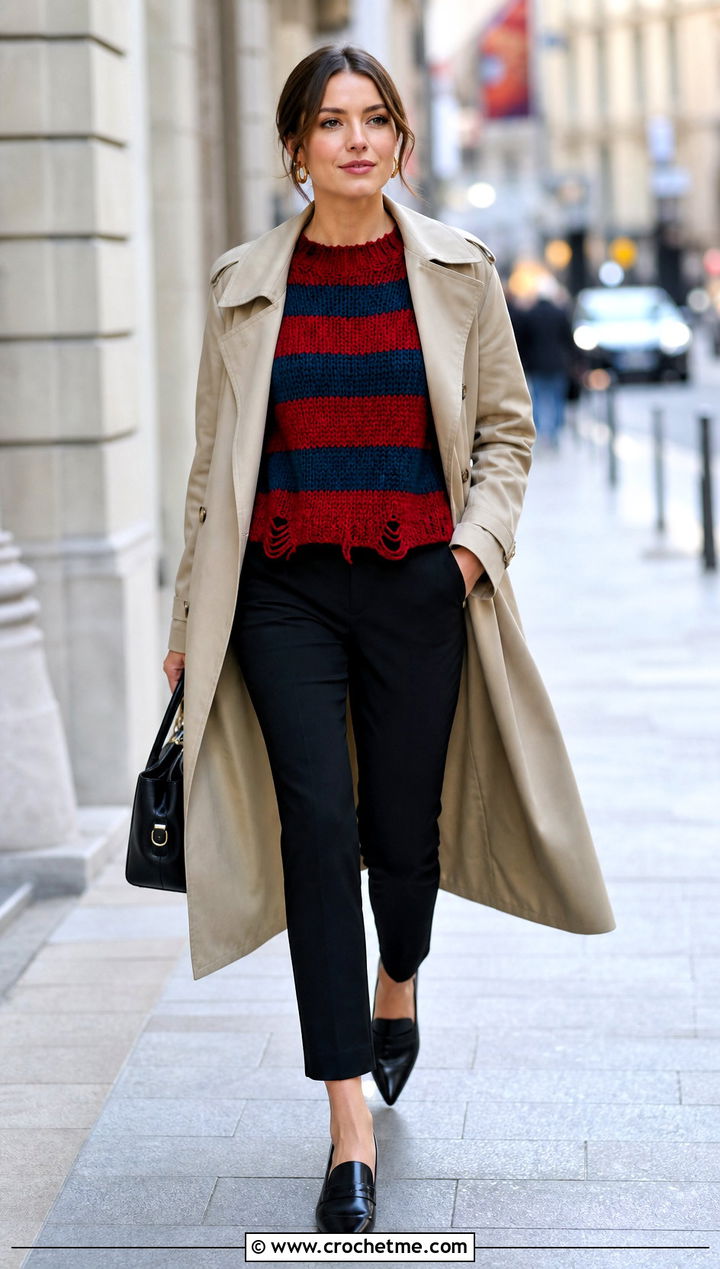 Classic Striped Freddy Krueger Sweater With Trench Coat - 30 crochet freddy krueger sweater outfit ideas