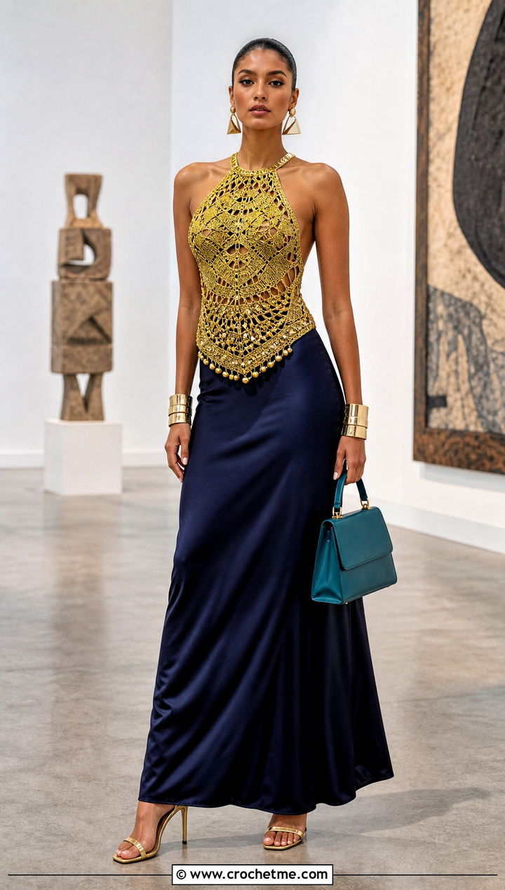 Cleo De Nile Metallic Crochet Halter Top With Satin Skirt - 30 monster high crochet clothes and outfit ideas