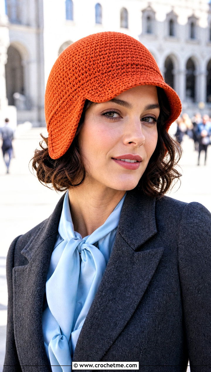 Cloche Crochet Flap Hat With Culottes - 30 crochet flap hat outfit ideas
