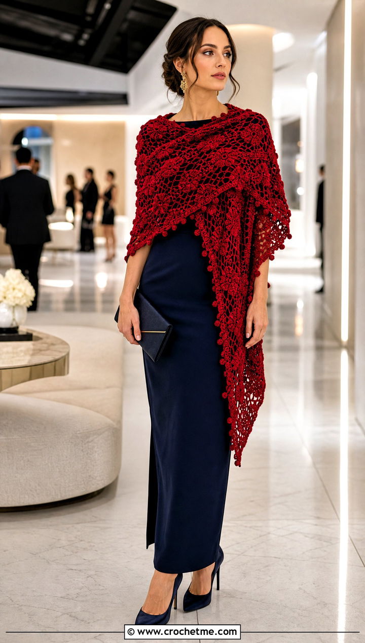 Clones Knot Irish Crochet Shawl With Column Dress - 20 Irish Crochet Shawl outfit ideas