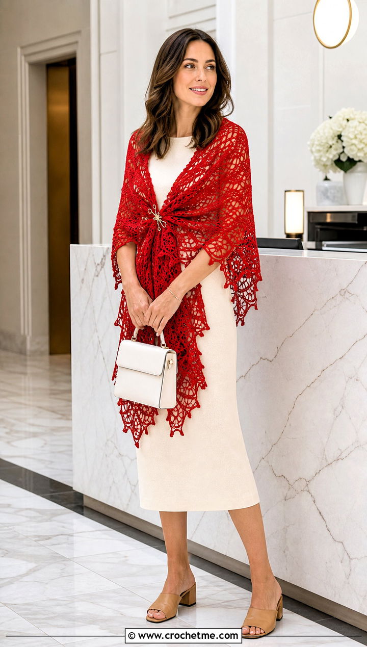 Clones Lace Celtic Crochet Shawl With Column Dress And Mules - 25 Celtic Crochet Shawl outfit ideas