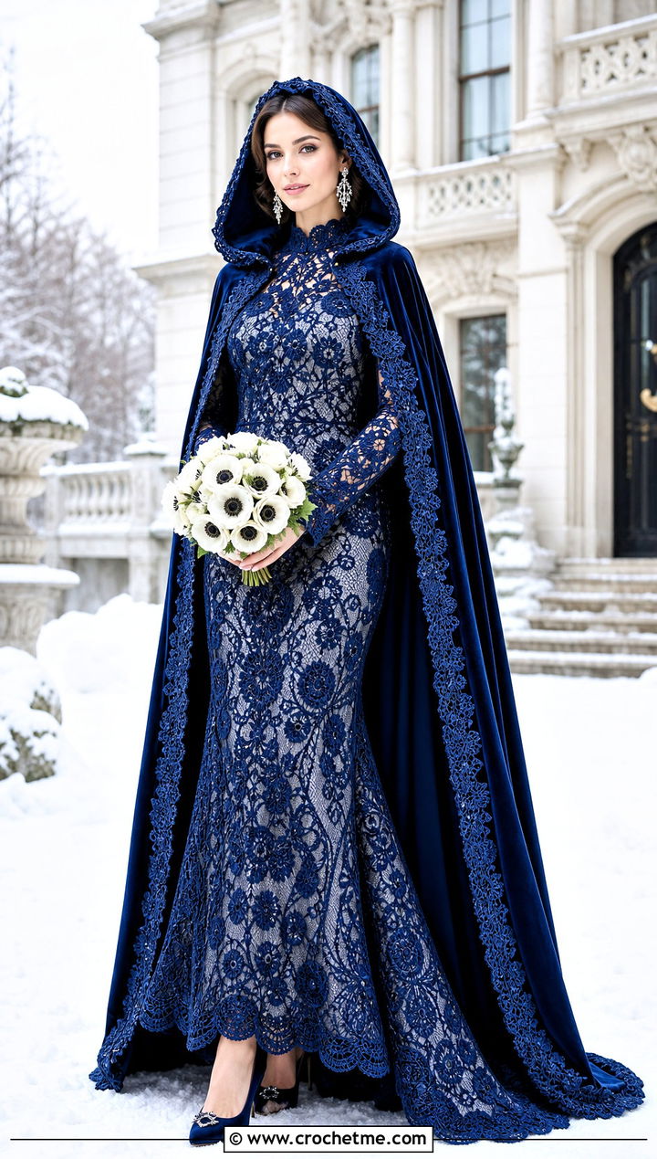 Clones Lace Hooded Winter Wedding Dress - 20 irish lace crochet wedding dress outfit ideas