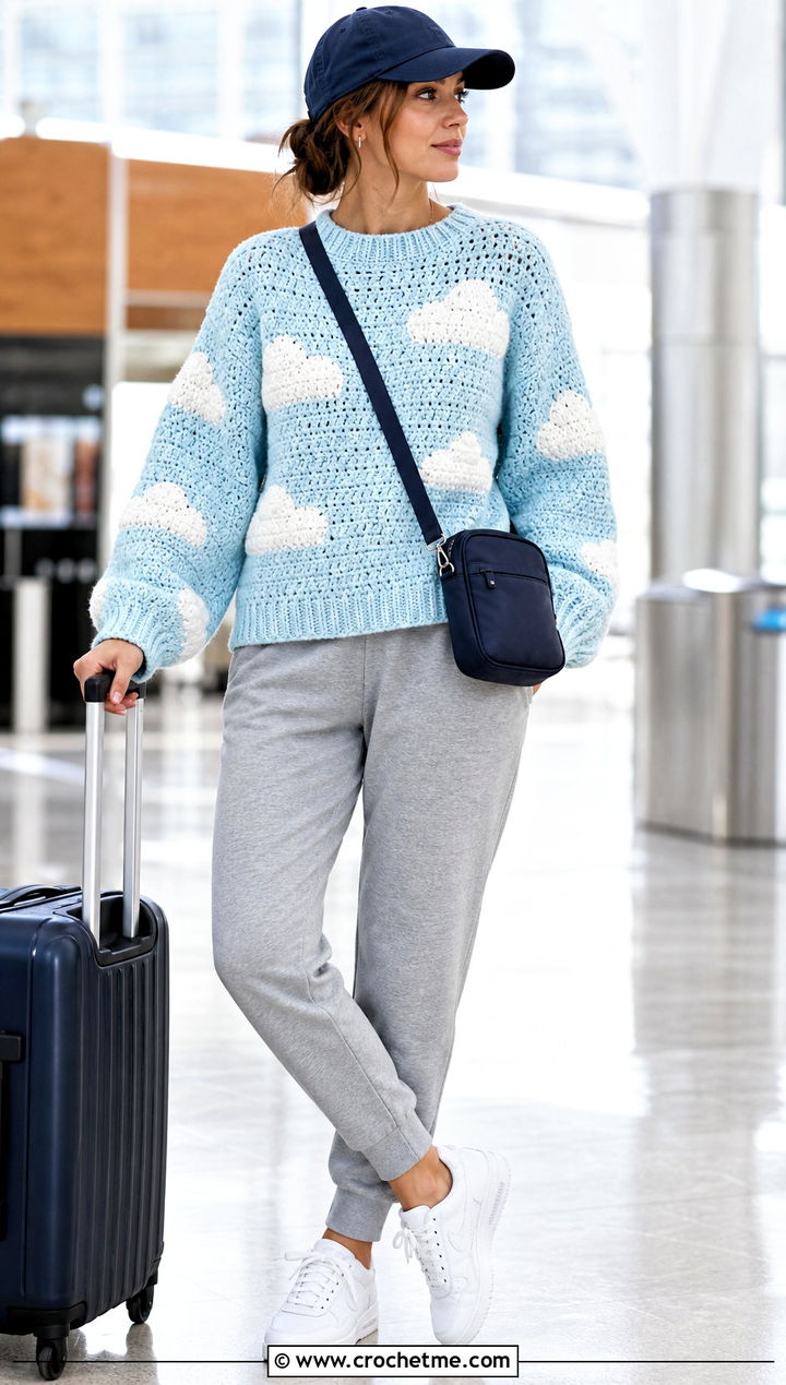Cloud Crochet Graph Sweater With Joggers - 30 crochet graph sweater outfit ideas