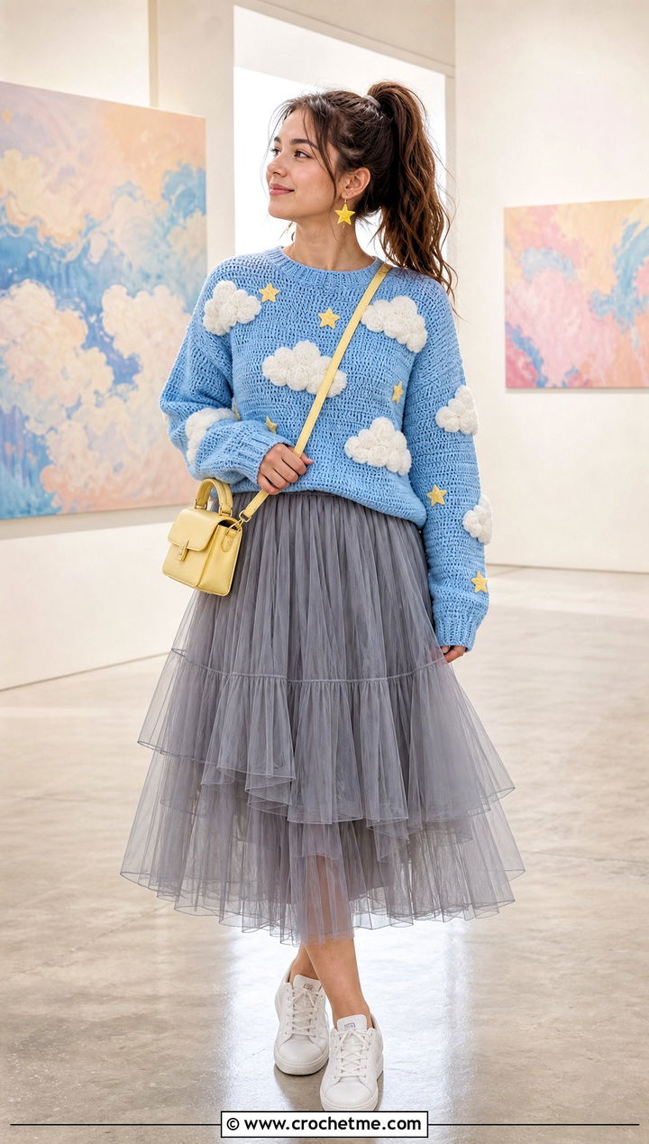 Cloud Crochet Mabel Pines Sweater With Tulle Skirt - 30 crochet mabel pines sweater outfit ideas