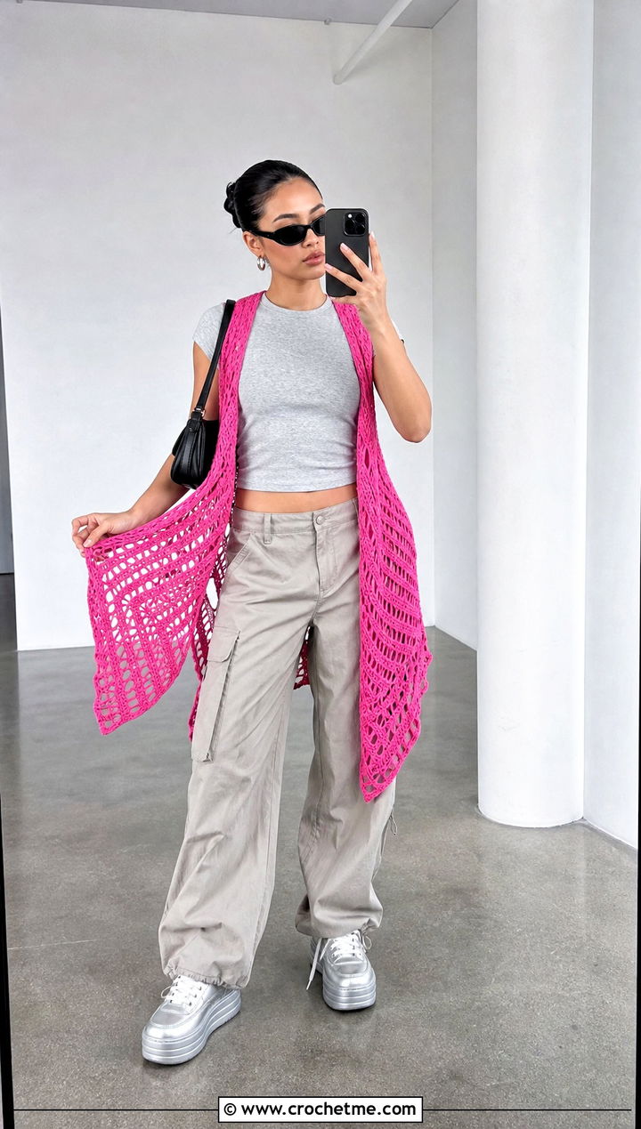 Cloud Rider Crochet Vest With Cargo Pants - 15 Cloud Rider Crochet Vest outfit ideas
