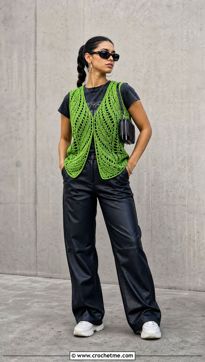 Cloud Rider Crochet Vest With Leather Pants - 15 Cloud Rider Crochet Vest outfit ideas
