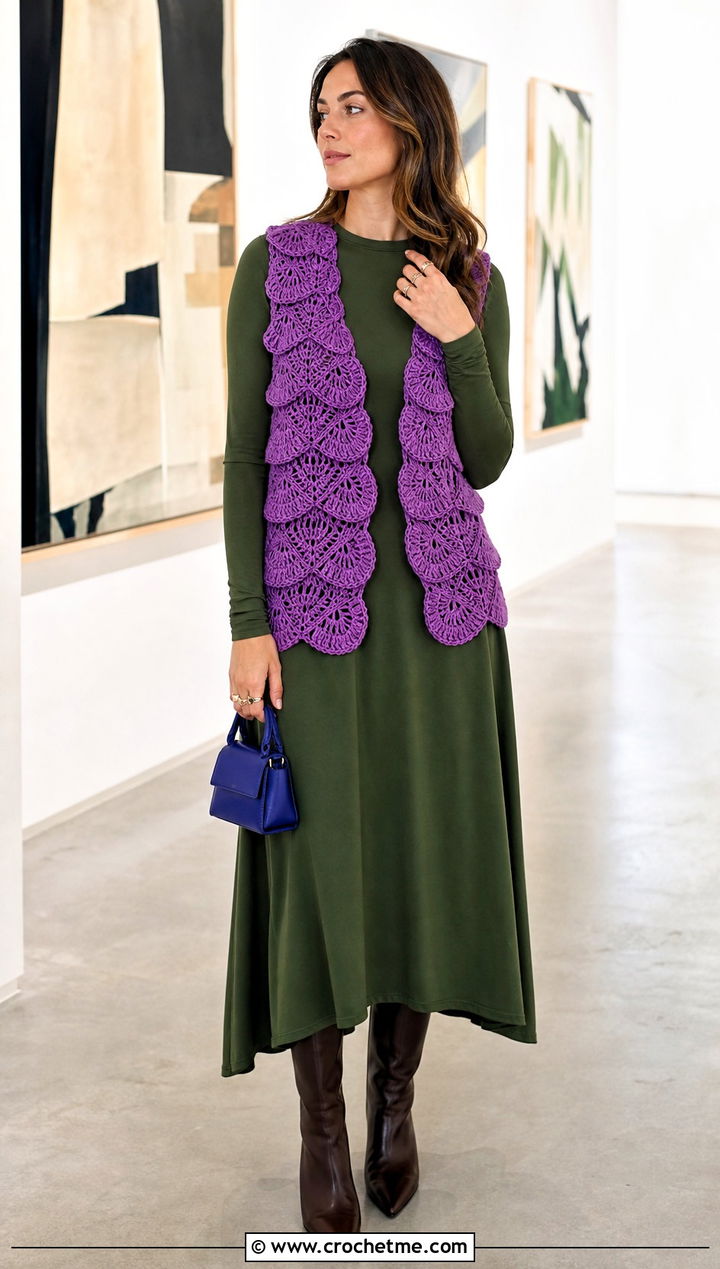 Cloud Rider Crochet Vest With Long Sleeve Maxi Dress - 15 Cloud Rider Crochet Vest outfit ideas