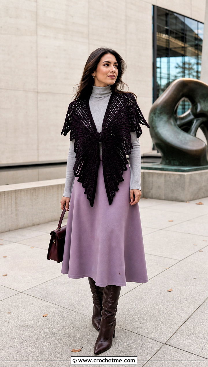 Cloud Rider Crochet Vest With Turtleneck And Midi Skirt - 15 Cloud Rider Crochet Vest outfit ideas